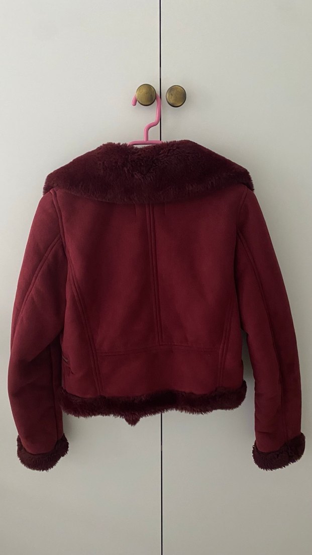 Pull&Bear Bordo Süet Kürk Detaylı Kadın Ceket - Görsel 5