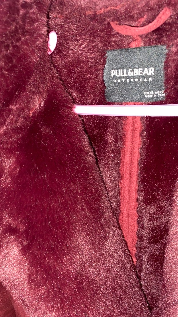 Pull&Bear Bordo Süet Kürk Detaylı Kadın Ceket - Görsel 4