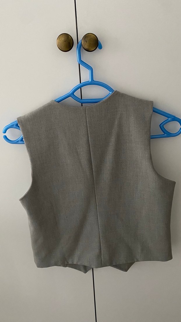 Düğmeli Gri Kadın Yelek - Görsel 2