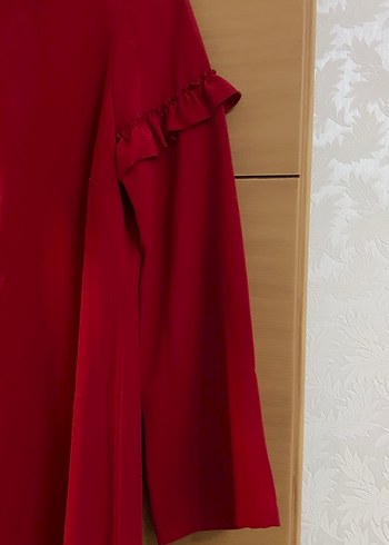 Kırmızı Uzun Kollu Salaş Elbise - Görsel 2