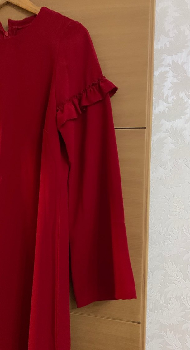 Kırmızı Uzun Kollu Salaş Elbise - Görsel 2