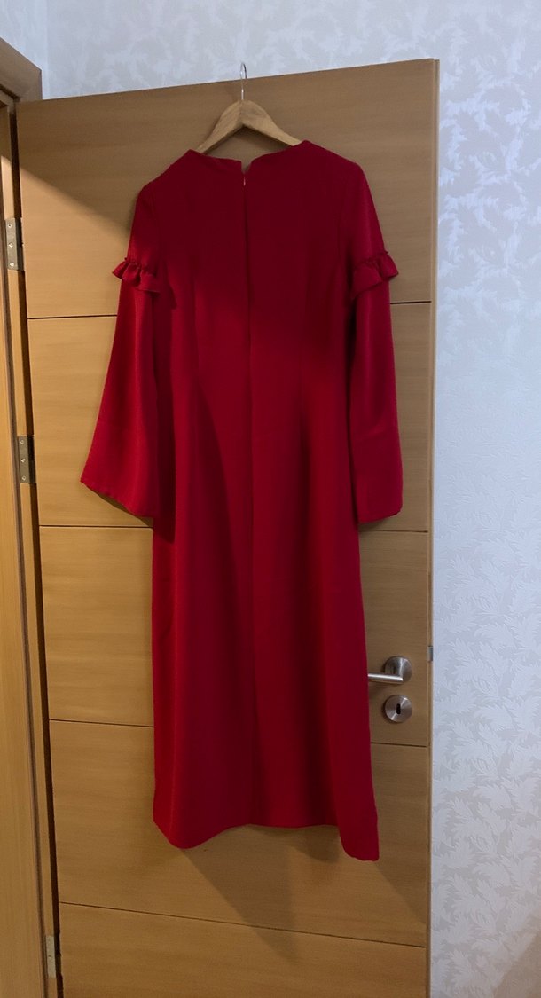 Kırmızı Uzun Kollu Salaş Elbise - Görsel 3