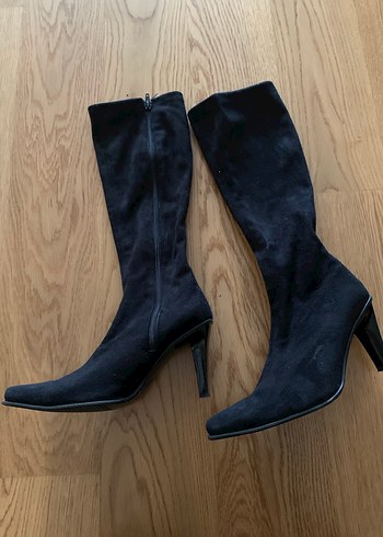 Siyah Süet Dizüstü Topuklu Kadın Çizme - Görsel 3