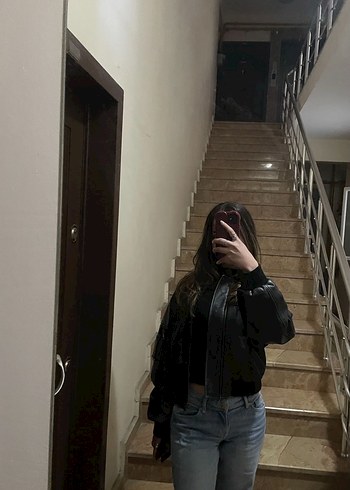 XSİDE SİYAH KOLEJ YAKA KADIN DERİ CEKET - Görsel 2