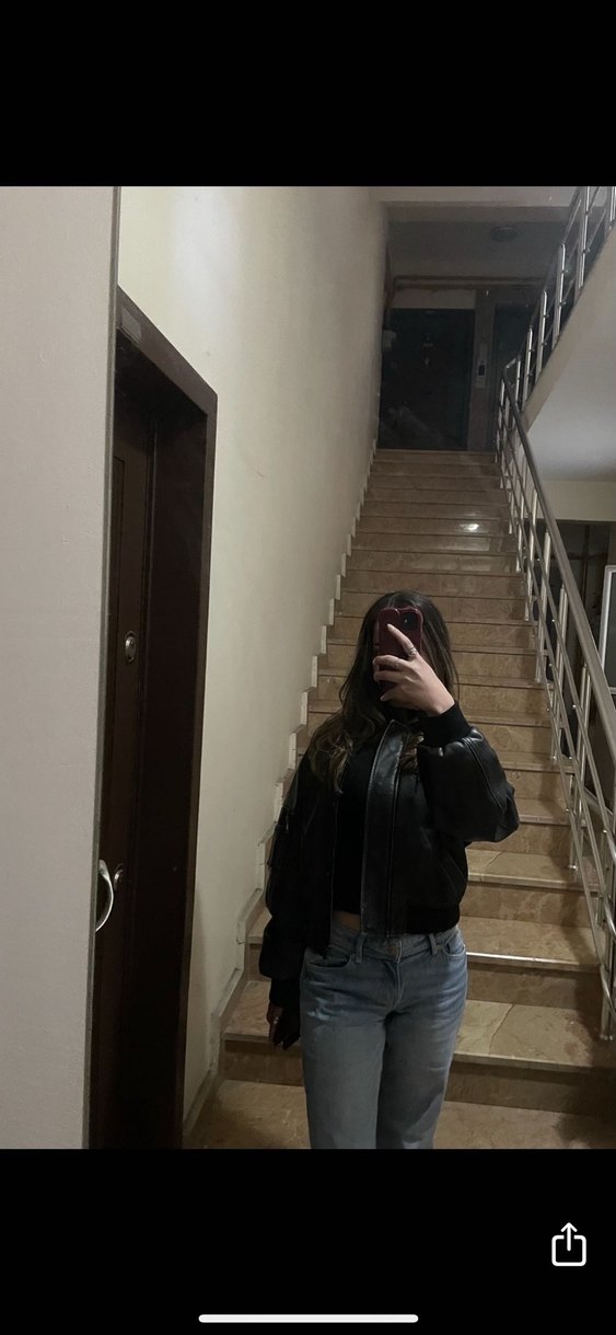 XSİDE SİYAH KOLEJ YAKA KADIN DERİ CEKET - Görsel 2