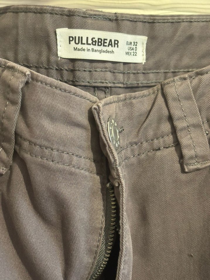 Pull and Bear Gri Kargo Pantolon - Görsel 3
