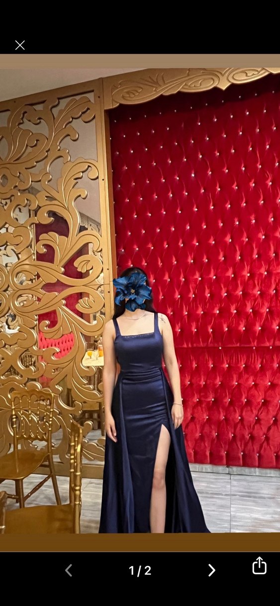 Uzun Lacivert Drapeli Kadın Abiye - Görsel 2