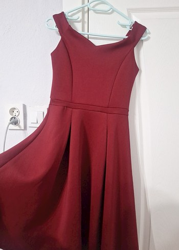 Bordo kayık Yakalı   Abiye Elbise - Görsel 5