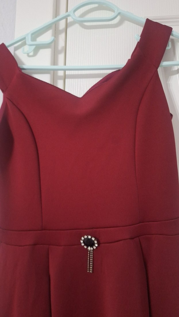 Bordo kayık Yakalı   Abiye Elbise - Görsel 2