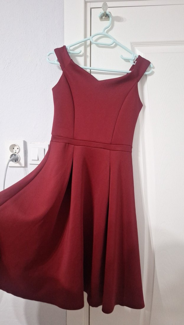 Bordo kayık Yakalı   Abiye Elbise - Görsel 5