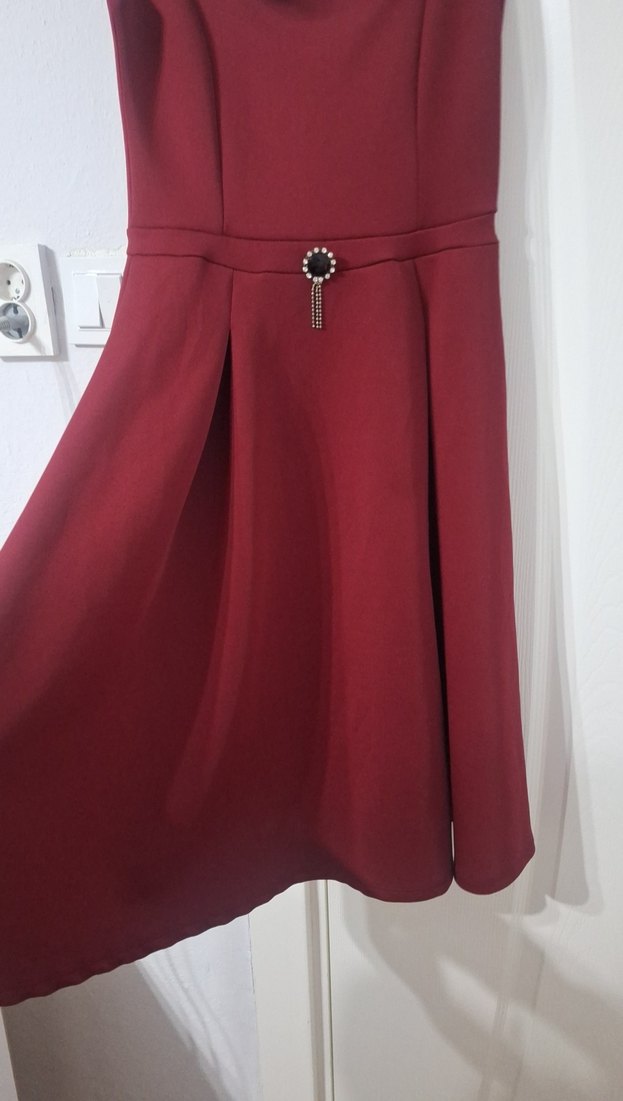 Bordo kayık Yakalı   Abiye Elbise - Görsel 4