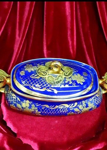 Telkari iscilikli Cobalt renk Porselen Sekerlik,Bonboniyer - Görsel 3