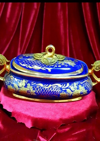 Telkari iscilikli Cobalt renk Porselen Sekerlik,Bonboniyer - Görsel 2