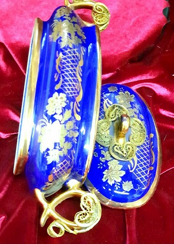 Telkari iscilikli Cobalt renk Porselen Sekerlik,Bonboniyer - Görsel 4