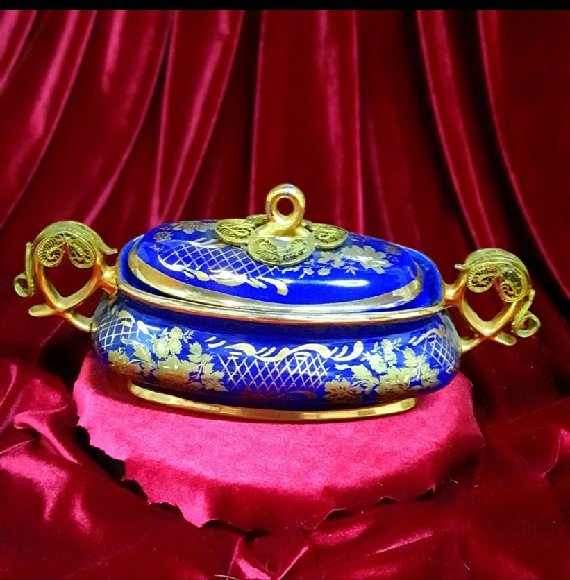 Telkari iscilikli Cobalt renk Porselen Sekerlik,Bonboniyer - Görsel 2