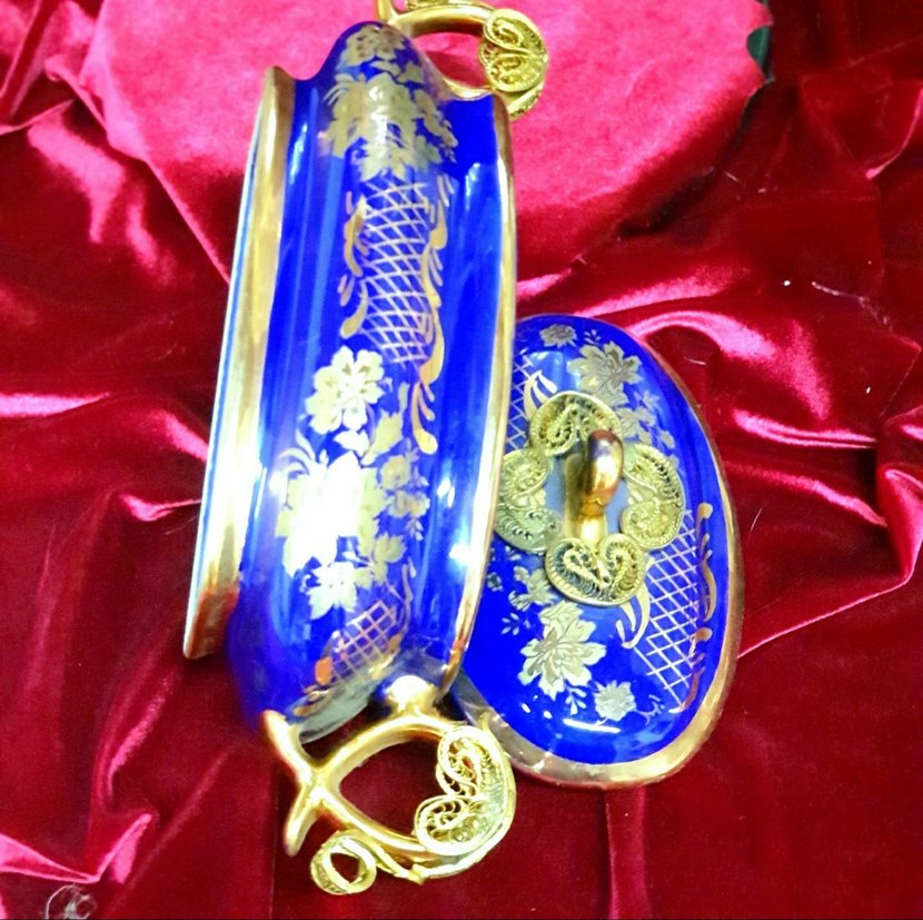 Telkari iscilikli Cobalt renk Porselen Sekerlik,Bonboniyer - Görsel 4
