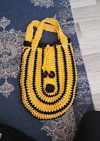 Sarı Siyah Örgü Bohem Kadın Çanta - Görsel 3