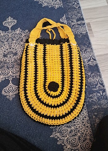 Sarı Siyah Örgü Bohem Kadın Çanta - Görsel 2