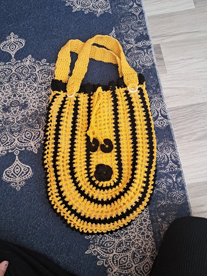 Sarı Siyah Örgü Bohem Kadın Çanta - Görsel 3