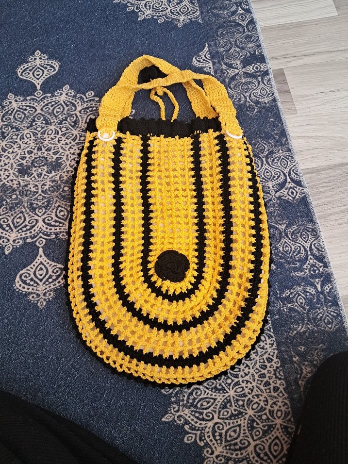 Sarı Siyah Örgü Bohem Kadın Çanta - Görsel 2