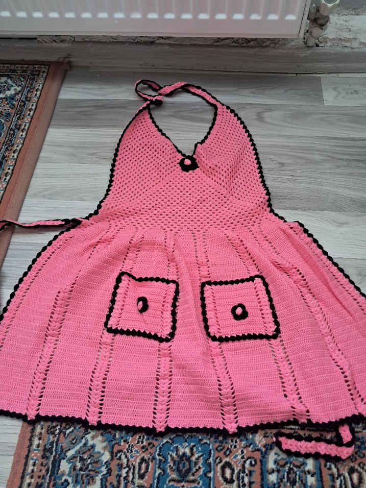 Pembe Örgü Mutfak Önlüğü - Görsel 3