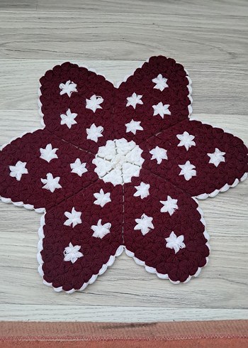 Bordo Beyaz Çiçek Motifli El Örgüsü Supla - Görsel 2