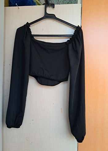 Siyah Straplez Uzun Kollu Mini Bluz - Görsel 3