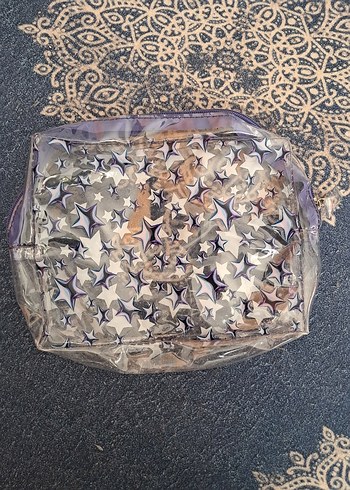 Payetli Mor Desenli Kadın Makyaj Çantası - Görsel 2