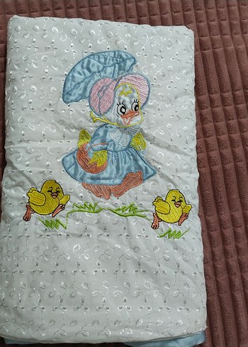 Nakışlı Mavi bebek kundak Battaniyesi + pike battaniye - Görsel 5