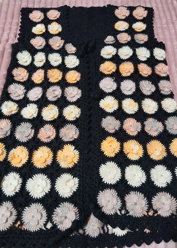 ceyizlik Çiçek Desenli Örgü Bohem Kadın Yelek - Görsel 2