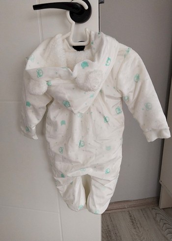 Bebek Erkek Beyaz Nakışlı Kış Tulumu - Görsel 2