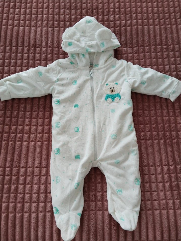 Bebek Erkek Beyaz Nakışlı Kış Tulumu - Görsel 3