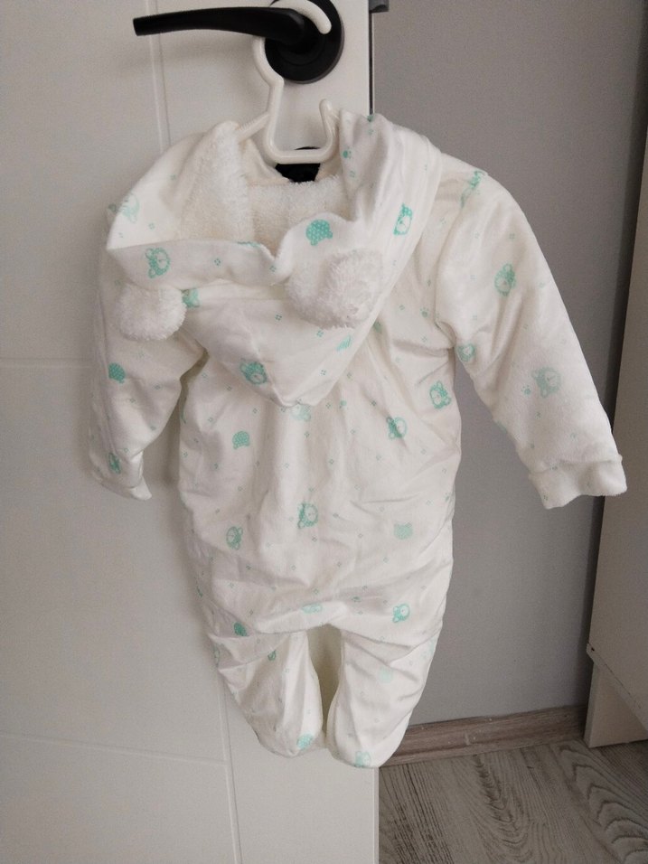 Bebek Erkek Beyaz Nakışlı Kış Tulumu - Görsel 2