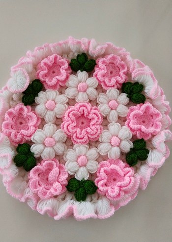 ceyizlik lifler Mor Çiçek Desenli El Örgüsü Banyo Süngeri - Görsel 2