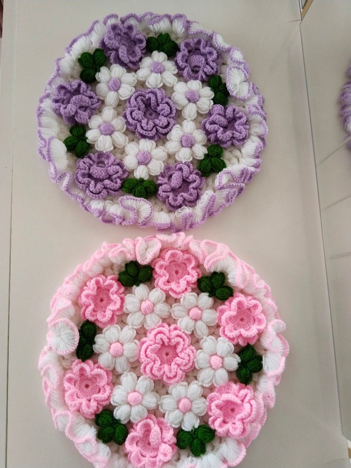 ceyizlik lifler Mor Çiçek Desenli El Örgüsü Banyo Süngeri - Görsel 3