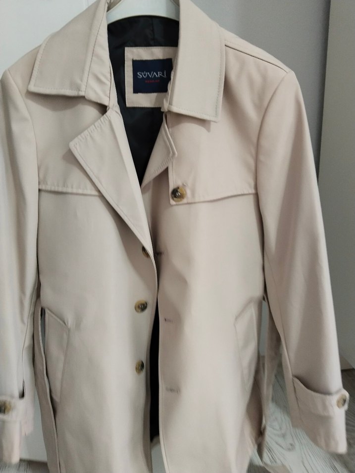 suvari Bej Düğmeli erkek Trençkot - Görsel 2