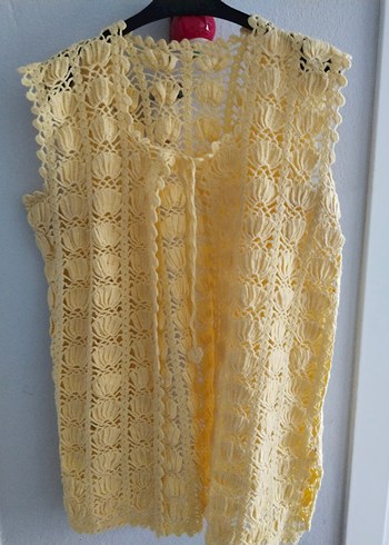 Sarı İşlemeli Dantel Detaylı Kadın Triko Yelek - Görsel 6