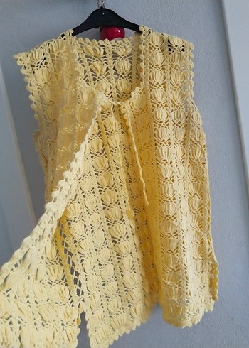 Sarı İşlemeli Dantel Detaylı Kadın Triko Yelek - Görsel 3