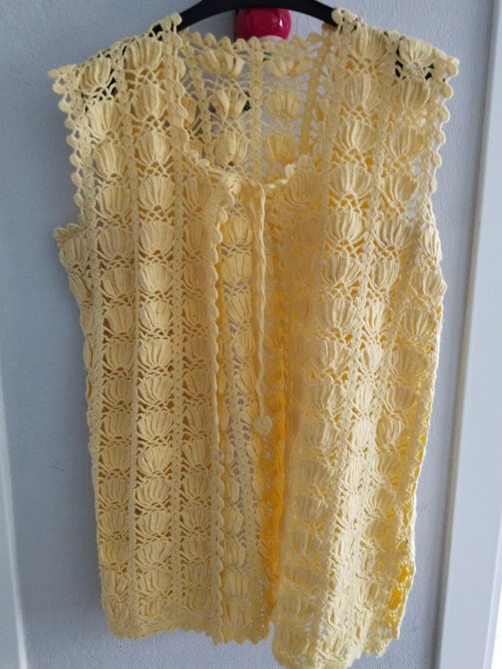 Sarı İşlemeli Dantel Detaylı Kadın Triko Yelek - Görsel 5