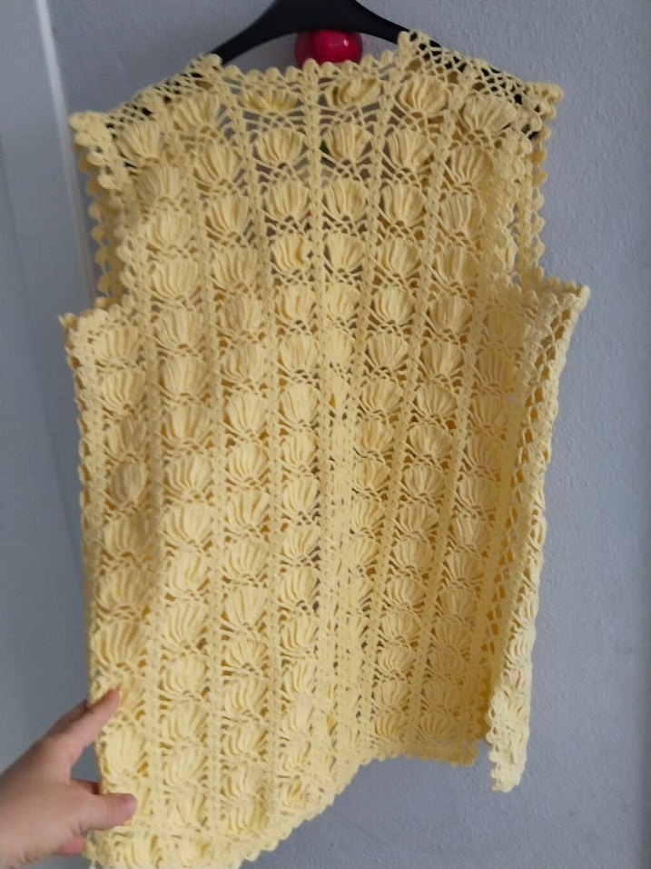 Sarı İşlemeli Dantel Detaylı Kadın Triko Yelek - Görsel 2