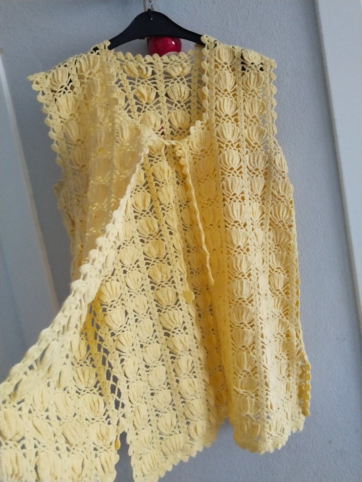 Sarı İşlemeli Dantel Detaylı Kadın Triko Yelek - Görsel 3