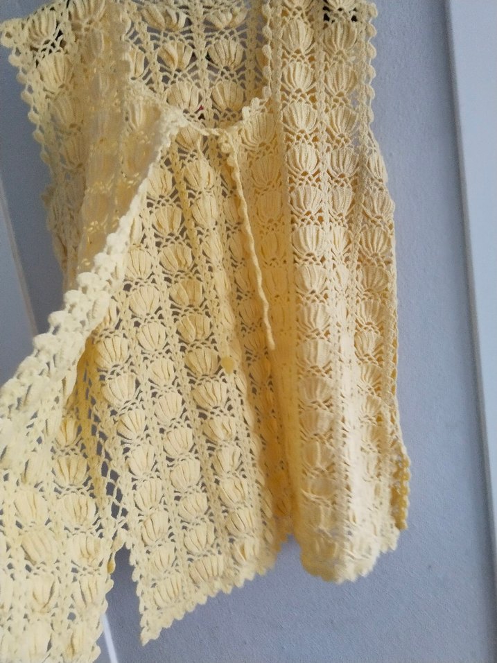 Sarı İşlemeli Dantel Detaylı Kadın Triko Yelek - Görsel 4