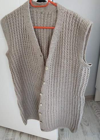 Gri Örgü V Yaka Kadın Yelek - Görsel 2