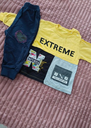 Sarı Baskılı Uzun Kollu Erkek Bebek Takımı - Görsel 2