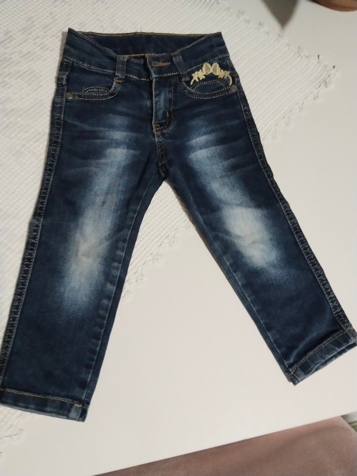 Kız Çocuk Mavi Nakışlı Denim Pantolon - Görsel 4