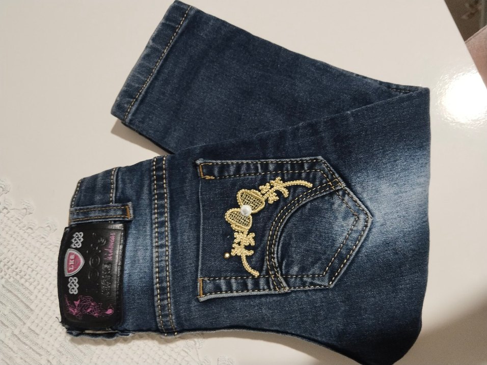 Kız Çocuk Mavi Nakışlı Denim Pantolon - Görsel 2