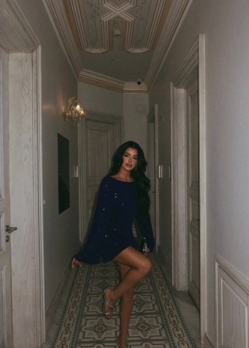 Parlak Mini Lacivert Tansy Sırt Dekolteli Elbise - Görsel 4