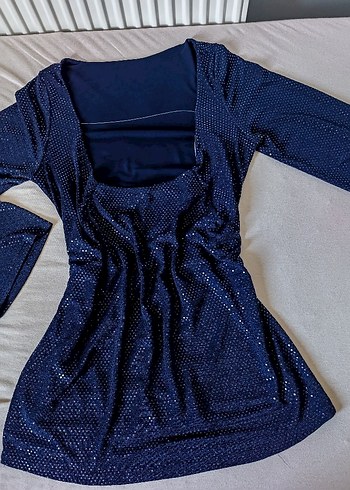 Parlak Mini Lacivert Tansy Sırt Dekolteli Elbise - Görsel 3