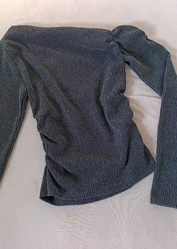 Antrasit Kadin Slim Fit Dar Kesim Tek Omuzlu Bürümcük tişört - Görsel 2