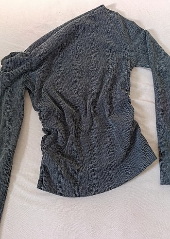 Antrasit Kadin Slim Fit Dar Kesim Tek Omuzlu Bürümcük tişört - Görsel 3